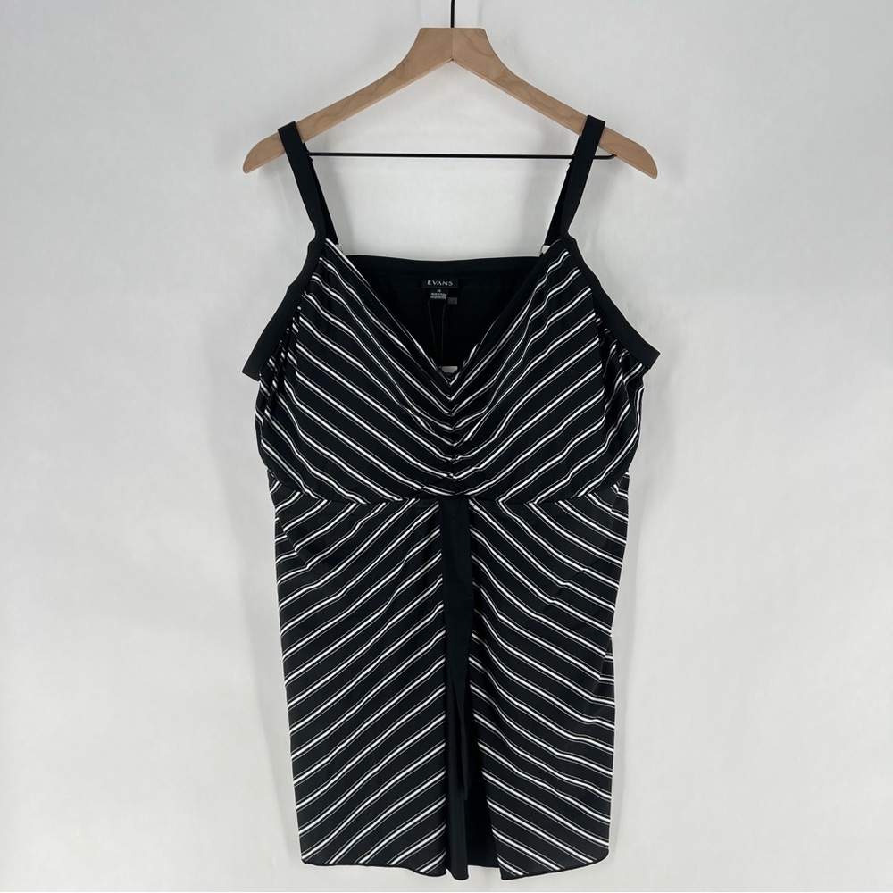 Evans Black Stripe Print Tankini Top Womens Size 26 PLUS Flyaway Print V Neck - Picture 2 of 16